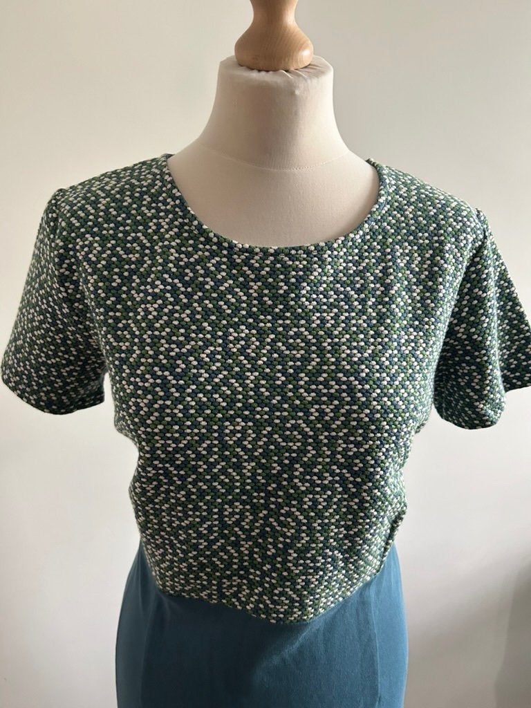 King Louie maat XL prachtige classy stipjes jurk 3267, Blauw, Maat 46/48 (XL) of groter, Ophalen of Verzenden, Zo goed als nieuw