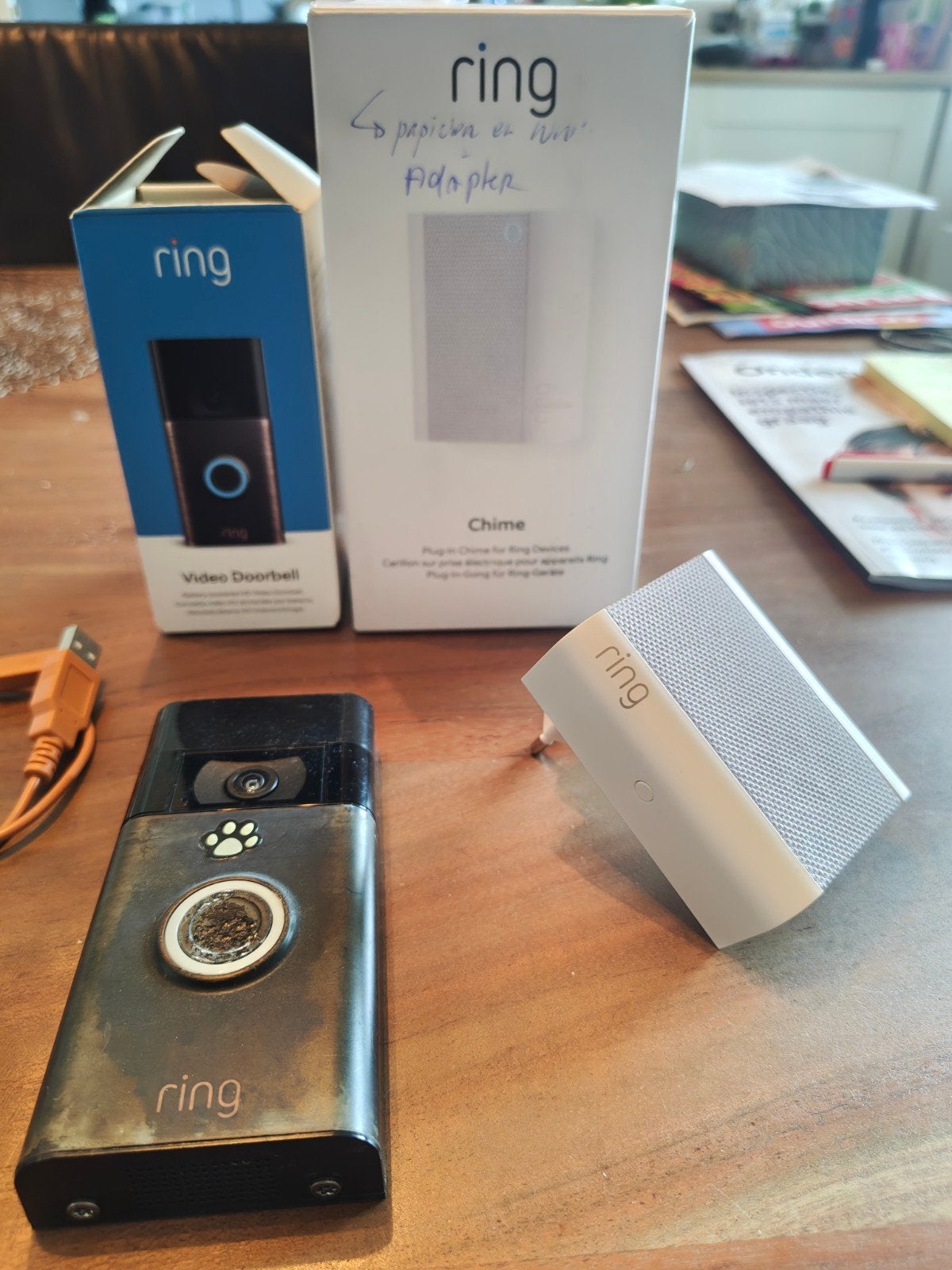 Een goed functionerende Ring met Chime en alle accessoires., Huis en Inrichting, Ophalen of Verzenden, Ingebouwde camera, Gebruikt