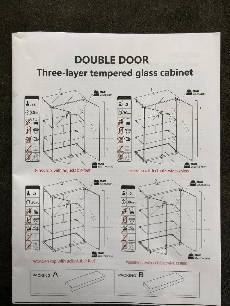 Glazen vitrinekast H120 x B80 x D38 cm 3 laag, Met deur(en), Nieuw, 50 tot 100 cm, Glas