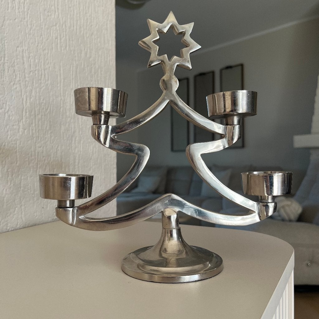 Zilverkleurige kerstboom theelichthouder, Info@weirdfinds.nl, 4707bb, Ophalen of Verzenden, Zo goed als nieuw