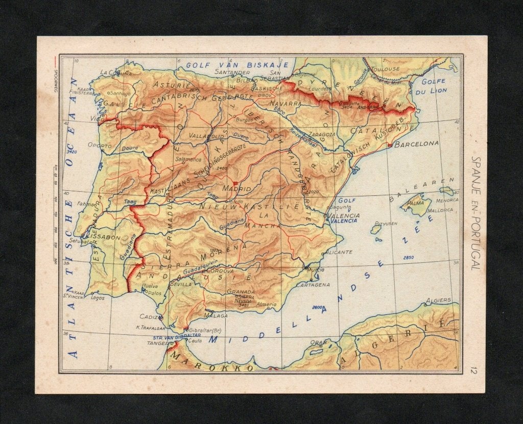 Kaart Spanje en Portugal Madrid Barcelona Lissabon., Ophalen of Verzenden, Zo goed als nieuw