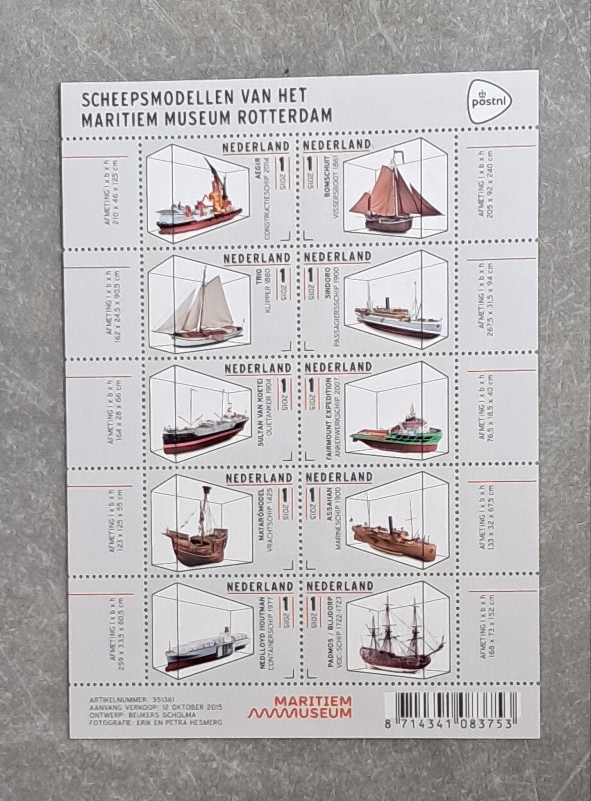 2015 - nvph V3351- 3360 Scheepsmodellen; postfris, Ophalen of Verzenden, Na 1940, Postfris