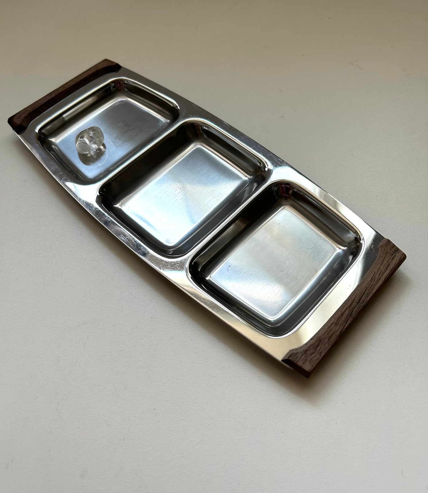 Vintage Deens rvs schaaltje met teak handvatten, Ophalen of Verzenden, Gebruikt