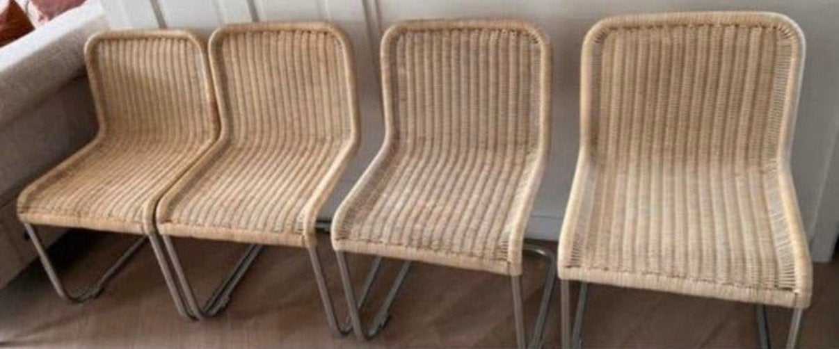 Set van 4 eetkamerstoelen A.Lorenz Tecta chroom en rotan, Ophalen, Overige kleuren, Zo goed als nieuw, Metaal