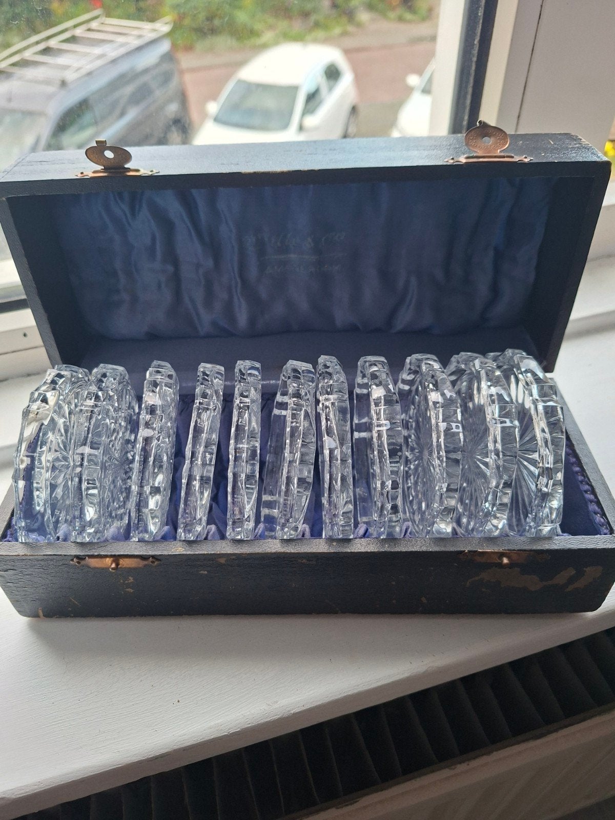 Vintage Kristallen Onderzetters Set in Houten Doos, Ophalen of Verzenden