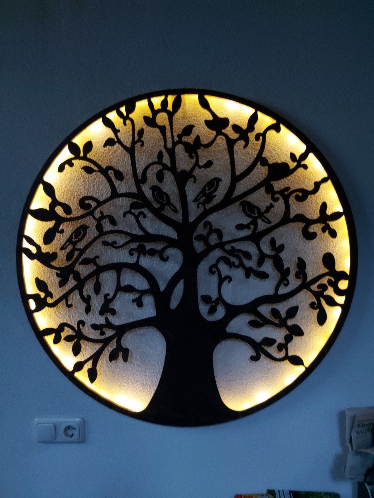 Levensboom met vogels en led verlichting tuin terras EN MOOI, Ophalen, Nieuw