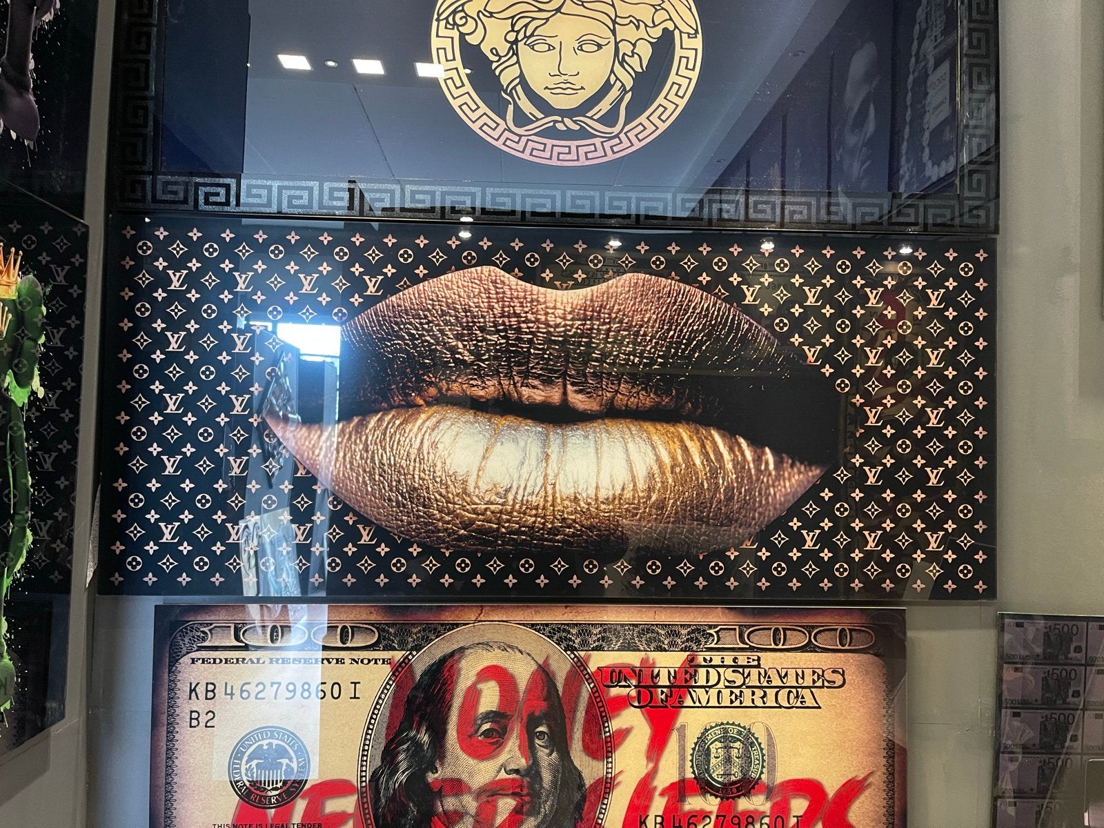 Plexiglas kunstwerk: Gouden Lippen (120x50 cm), Ophalen of Verzenden