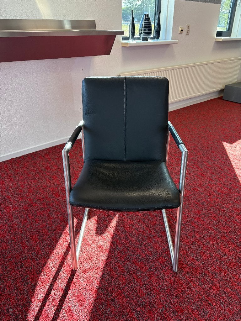 rvs / leer eetkamerstoelen, Huis en Inrichting, Ophalen, Gebruikt, Twee, Zwart