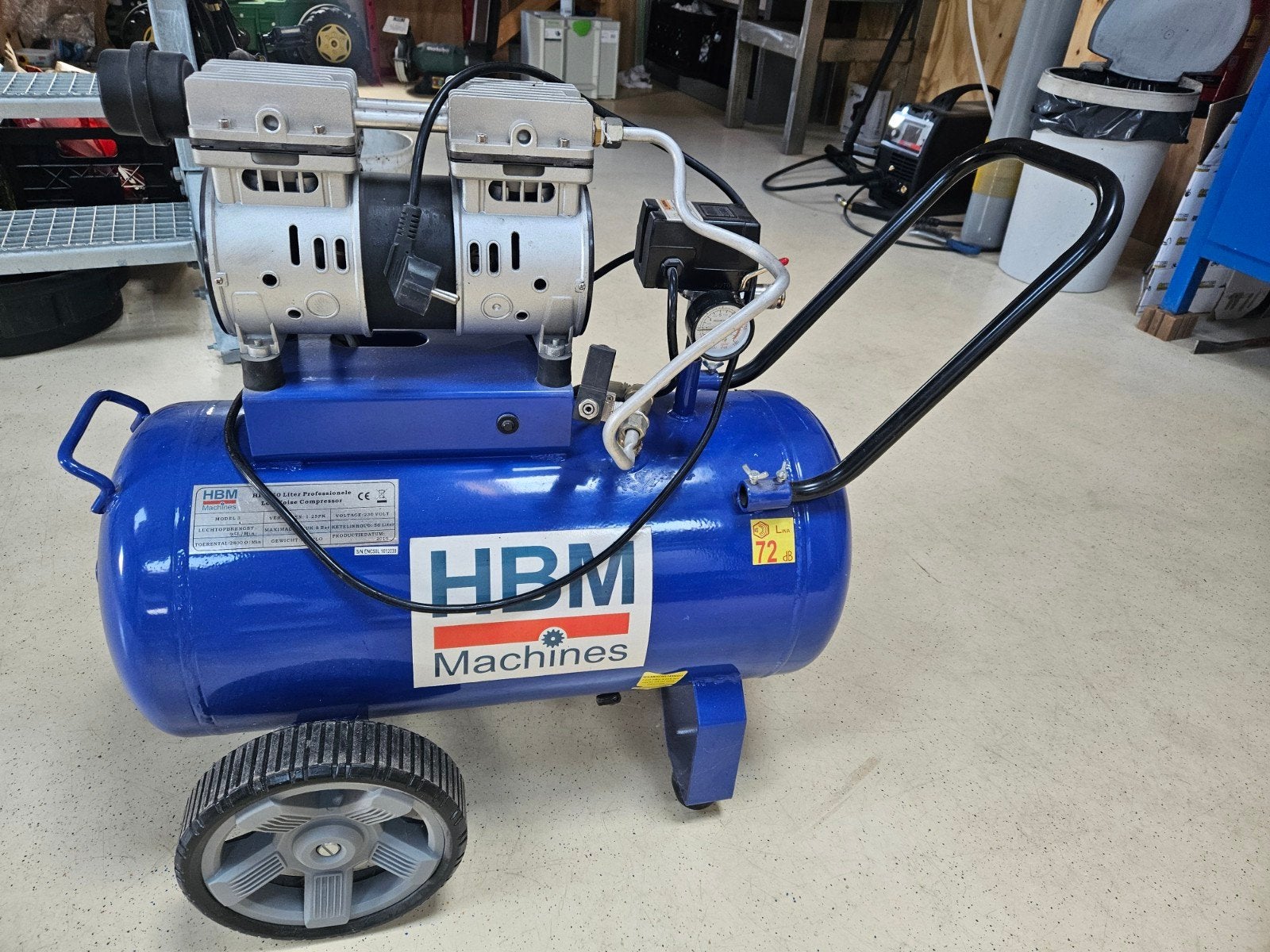 HBM low noise compressor 50 L, Ophalen, 6 tot 10 bar, Zo goed als nieuw, Minder dan 200 liter/min