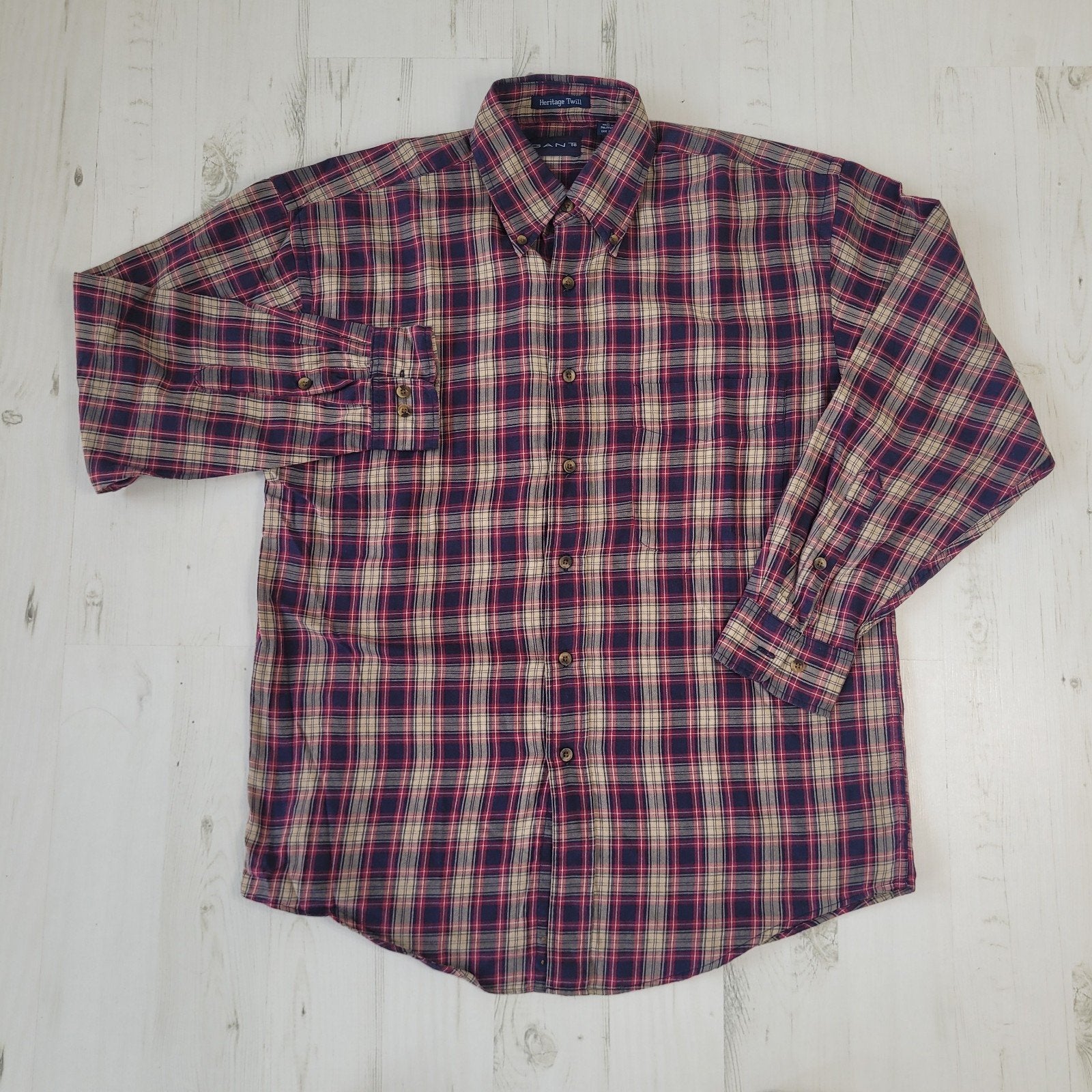 GANT overhemd M plaid geruite rood blauw lange mouwen, GANT, Zo goed als nieuw, Rood, Halswijdte 39/40 (M)