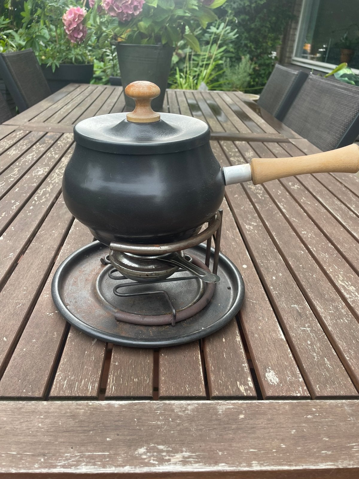 Retro funduestel, Ophalen of Verzenden, Gebruikt, Brander, Fondueset