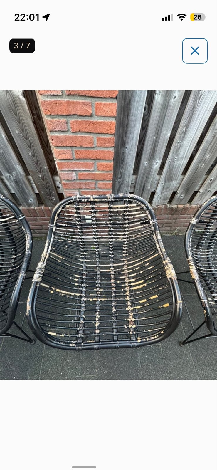 Rieten stoelen opknapper (4 stuks), Huis en Inrichting, Stoelen, Ophalen, Gebruikt, Zwart, Riet of Rotan