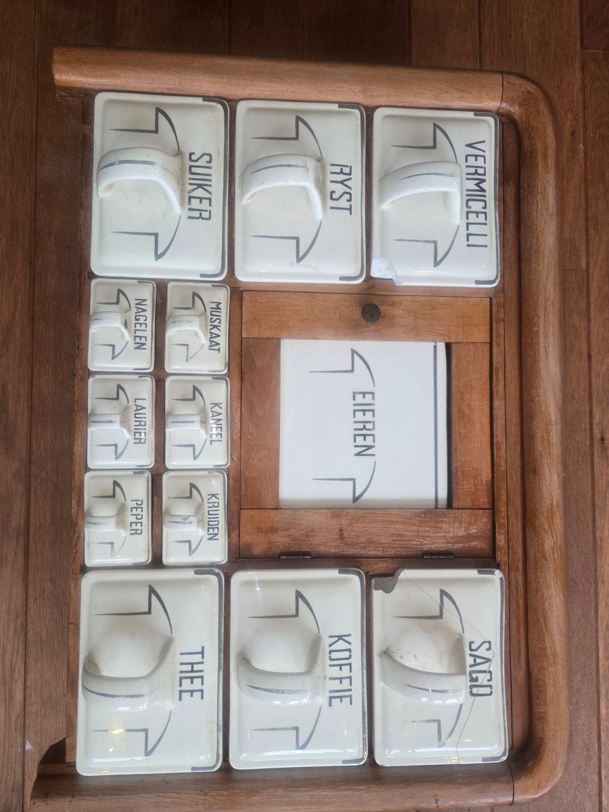 Antiek kruidenrek met porseleinen lades, Antiek en Kunst, Ophalen