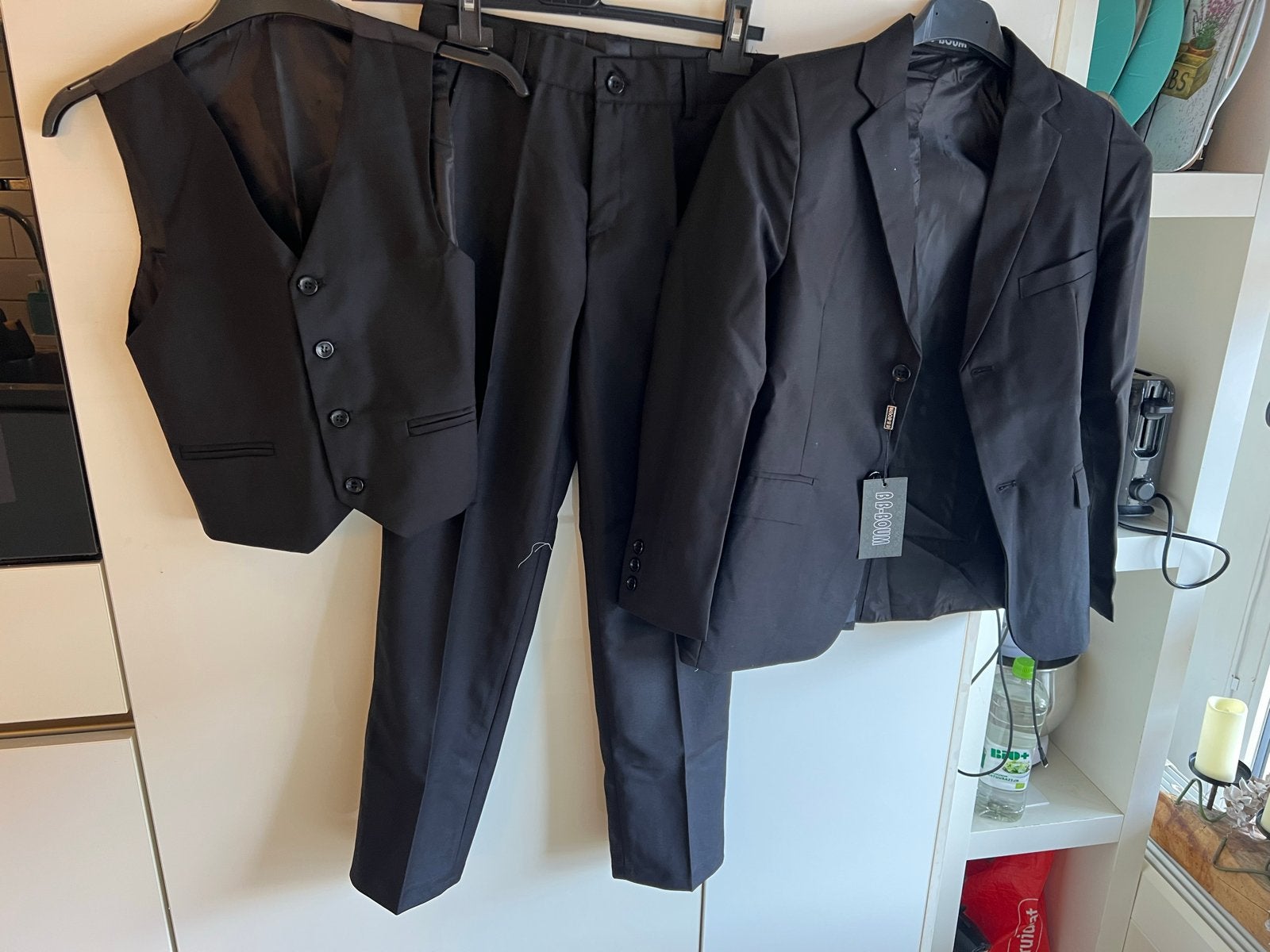 Zwarte  3 delige kostuums colbert, gilet en pantalon, Ophalen, Textiel