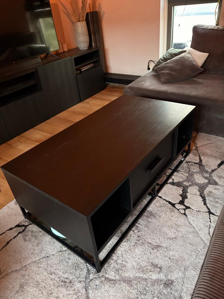 Zwarte salontafel Haco met lade en open vakken, Ophalen, Gebruikt, 100 tot 150 cm, 50 tot 100 cm