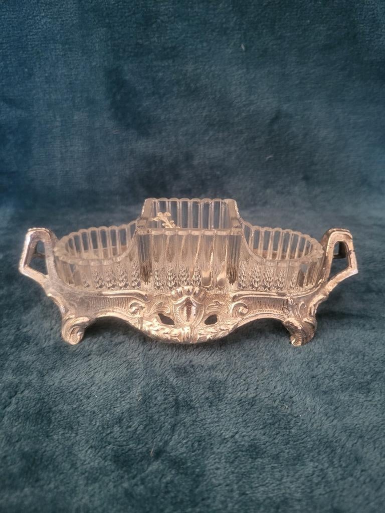 Vintage Peper, Zout en Mosterd Setje - Kristal & Metaal, Antiek en Kunst, Ophalen
