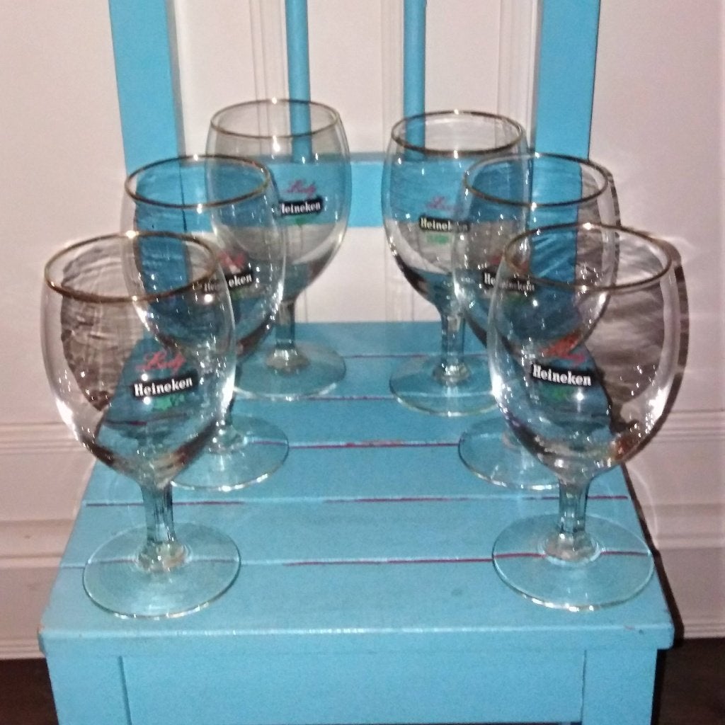 Vintage Lady Heineken bierglaasjes 6 stuks, Ophalen, Gebruikt, Glas of Glazen, Heineken