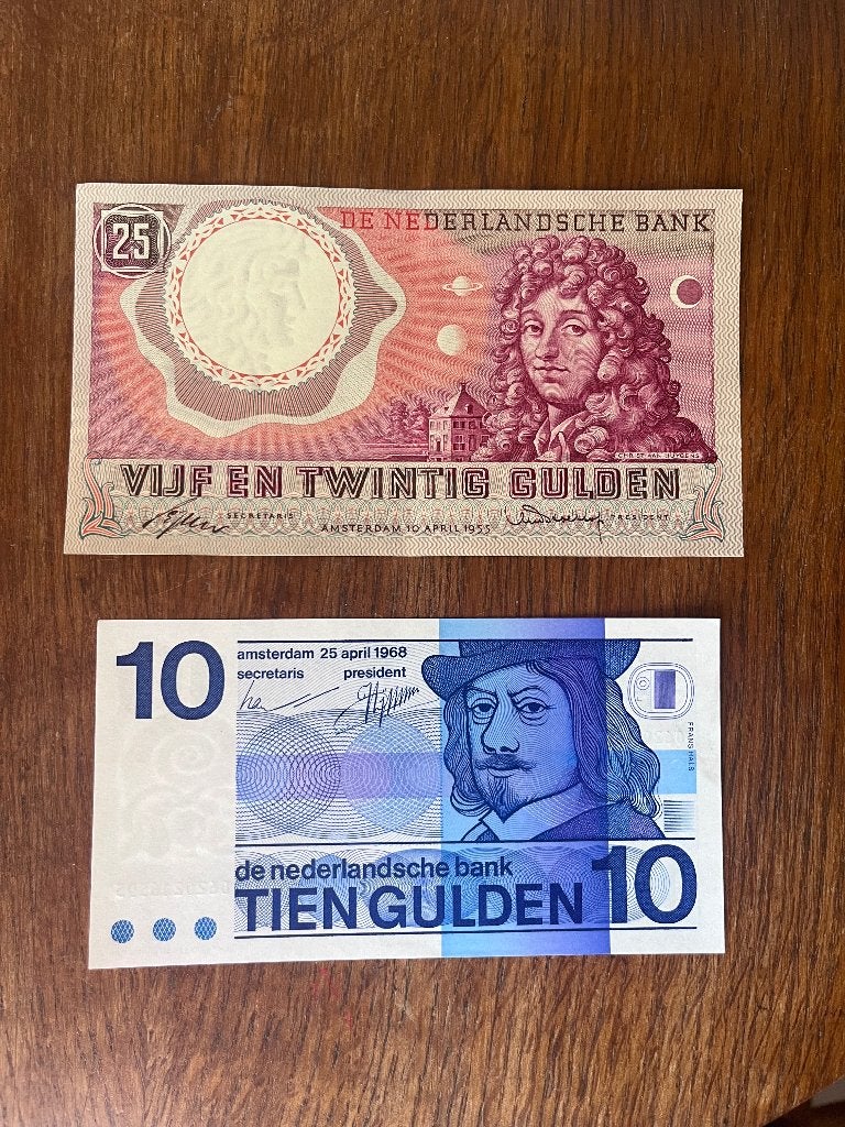 25 Gulden biljet en 10 gulden UNC 1955, Ophalen, 5 gulden