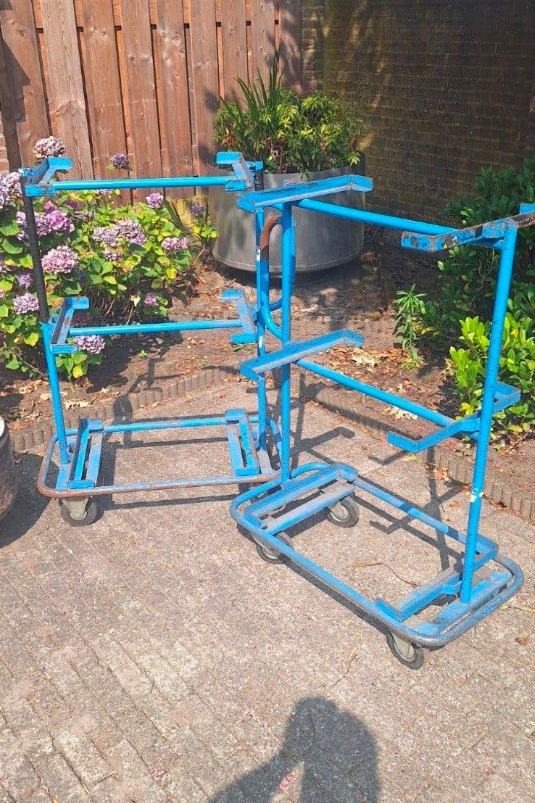 3x Stevige blauwe transportkarren op wielen, Ophalen