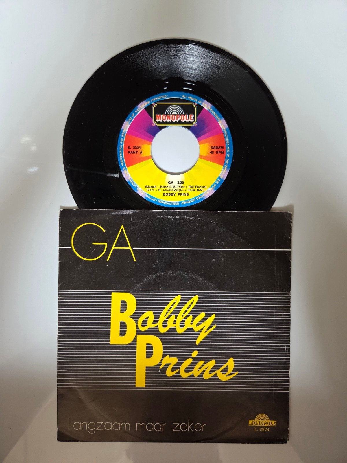 Bobby Prins - Ga, Cd's en Dvd's, Vinyl Singles, Ophalen of Verzenden, Gebruikt, 7 inch, Nederlandstalig