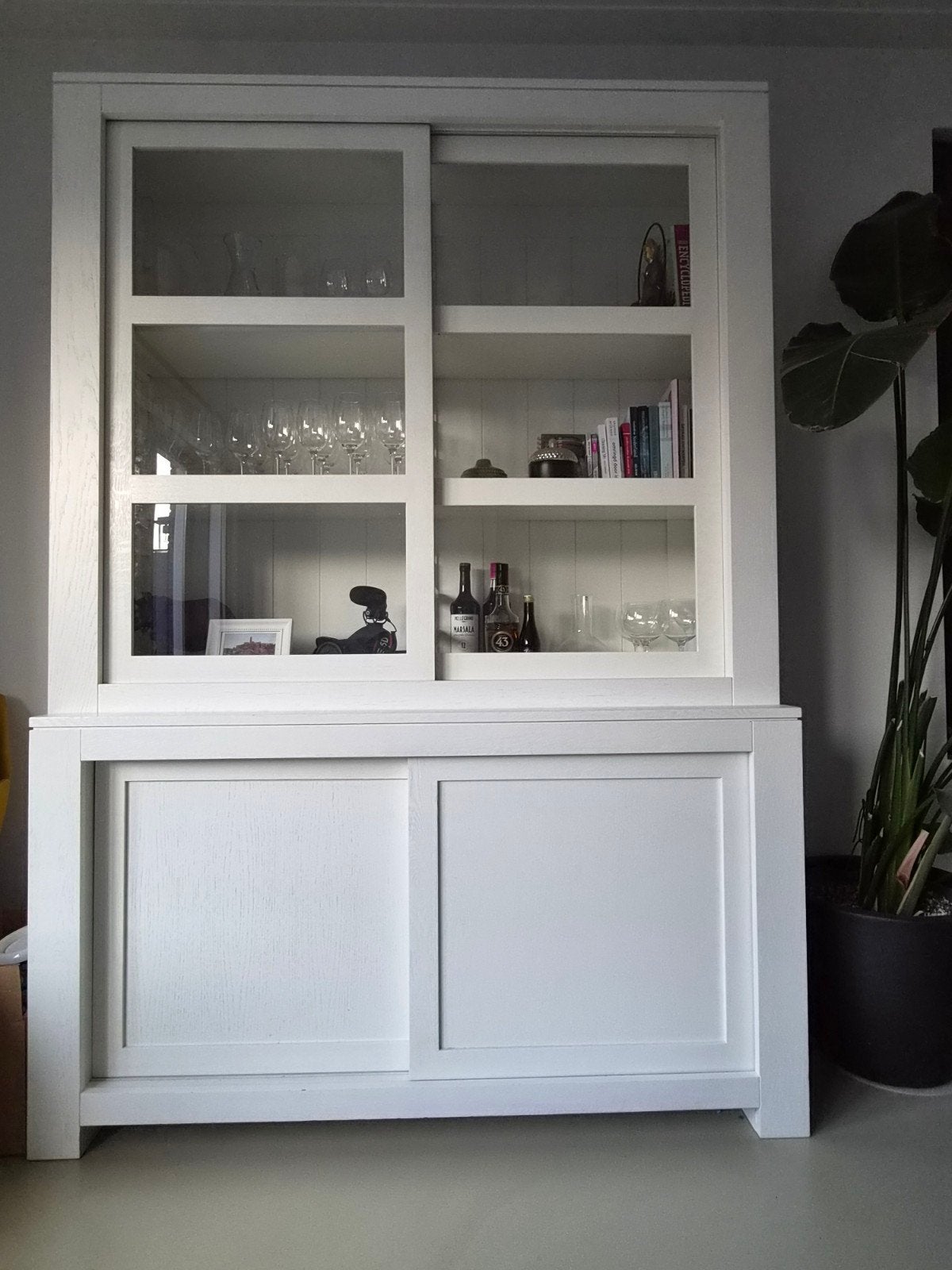 Buffetkast wit - 154 cm breed, 2 delen, Ophalen, 200 cm of meer, 150 tot 200 cm, Modern Landelijk