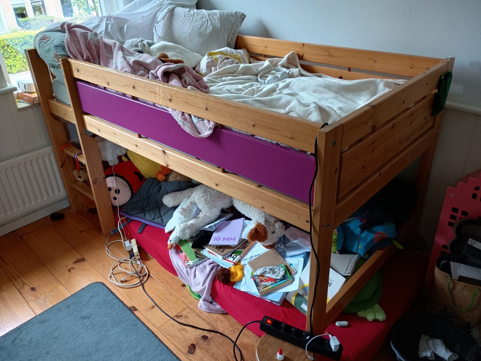 Houten halfhoogslaper, Ophalen, Gebruikt, 90 cm, Eenpersoons