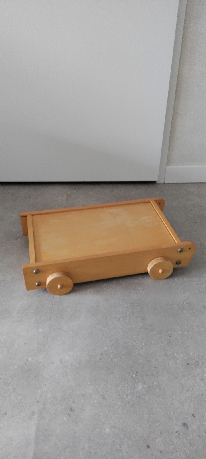 Vintage houten blokkenkar met bouwblokken, Ophalen, Gebruikt, Duw- of Trekspeelgoed
