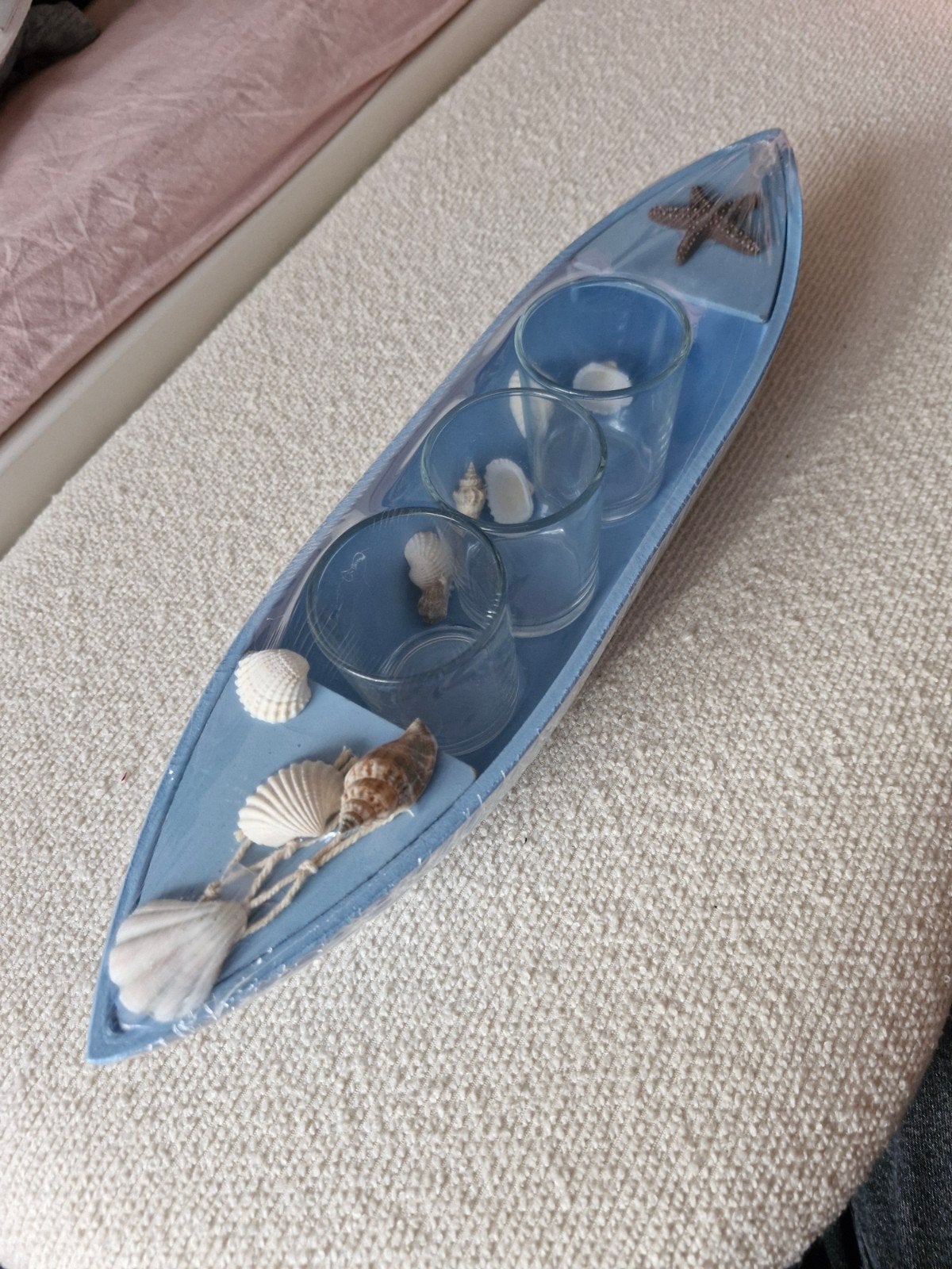 Nieuwe boot decoratie met kaarshouders en schelpen, Hout, Blauw, Nieuw, Mediterraans
