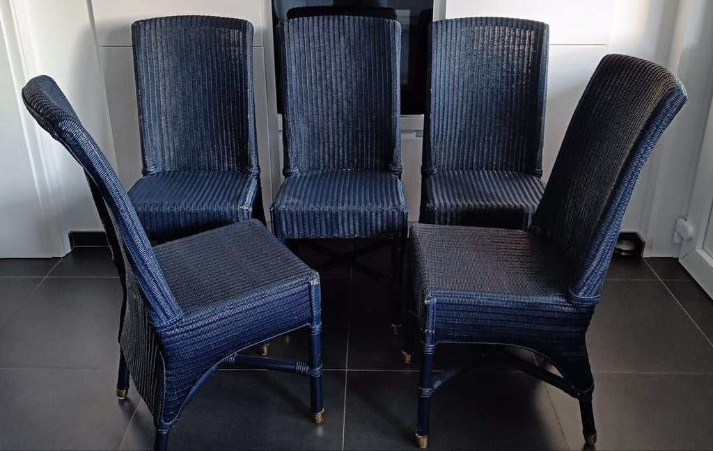 Donkerblauwe rotan stoelen Vincent Sheppard., Ophalen, Gebruikt, Blauw, Riet of Rotan