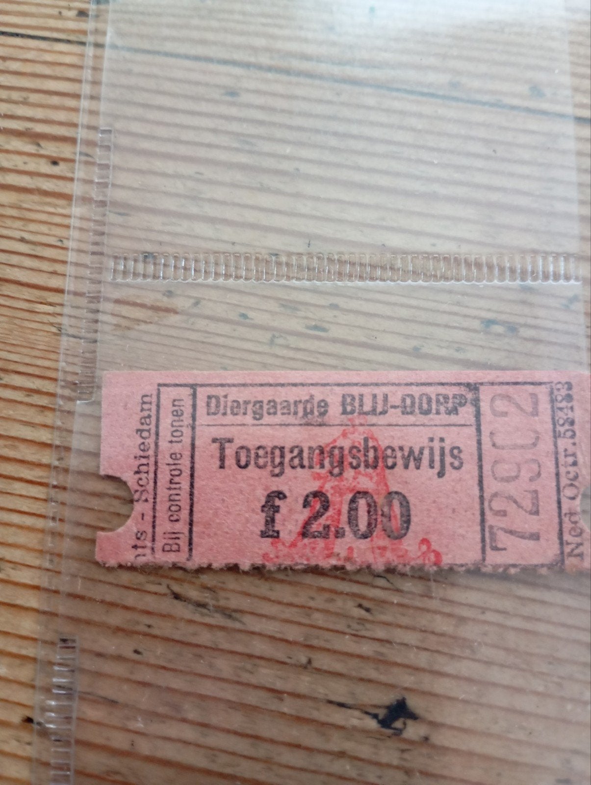 Vintage Diergaarde Blijdorp Toegangsbewijs f.2,00, Ophalen of Verzenden, Gebruikt