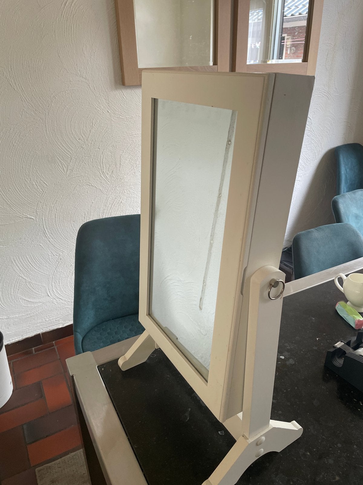 Witte spiegel sieradenkast met opbergruimte, Ophalen, Minder dan 50 cm, Gebruikt, 100 tot 150 cm