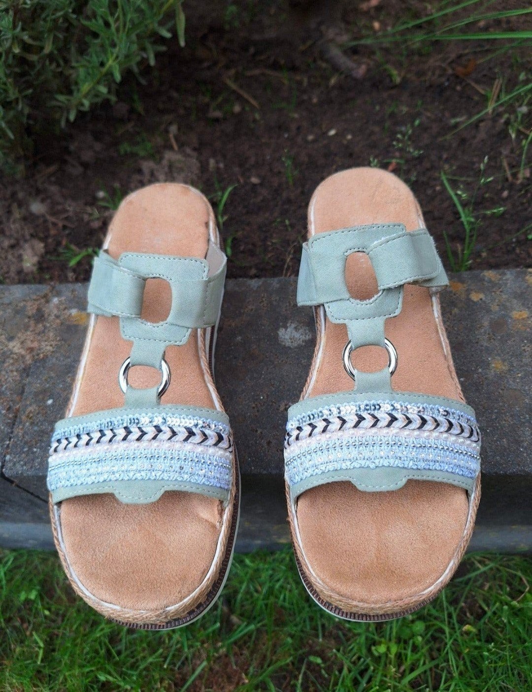 Rieker slippers met klittenband sluiting, licht groen, mt 41, Meisje, Overige typen, Ophalen of Verzenden, Zo goed als nieuw