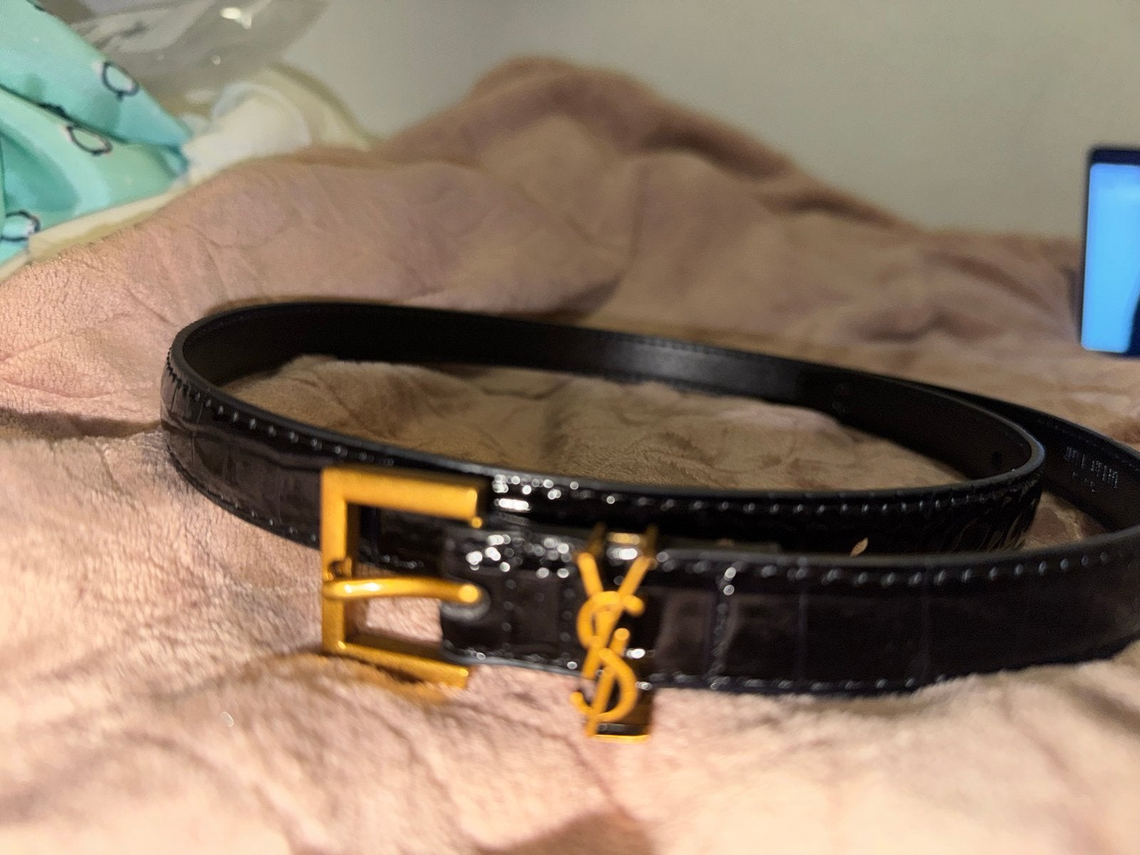 YSL Riem 110 cm Zwart Krokodillenleer Look, Verzenden, Nieuw, Tailleriem, 3 tot 5 cm