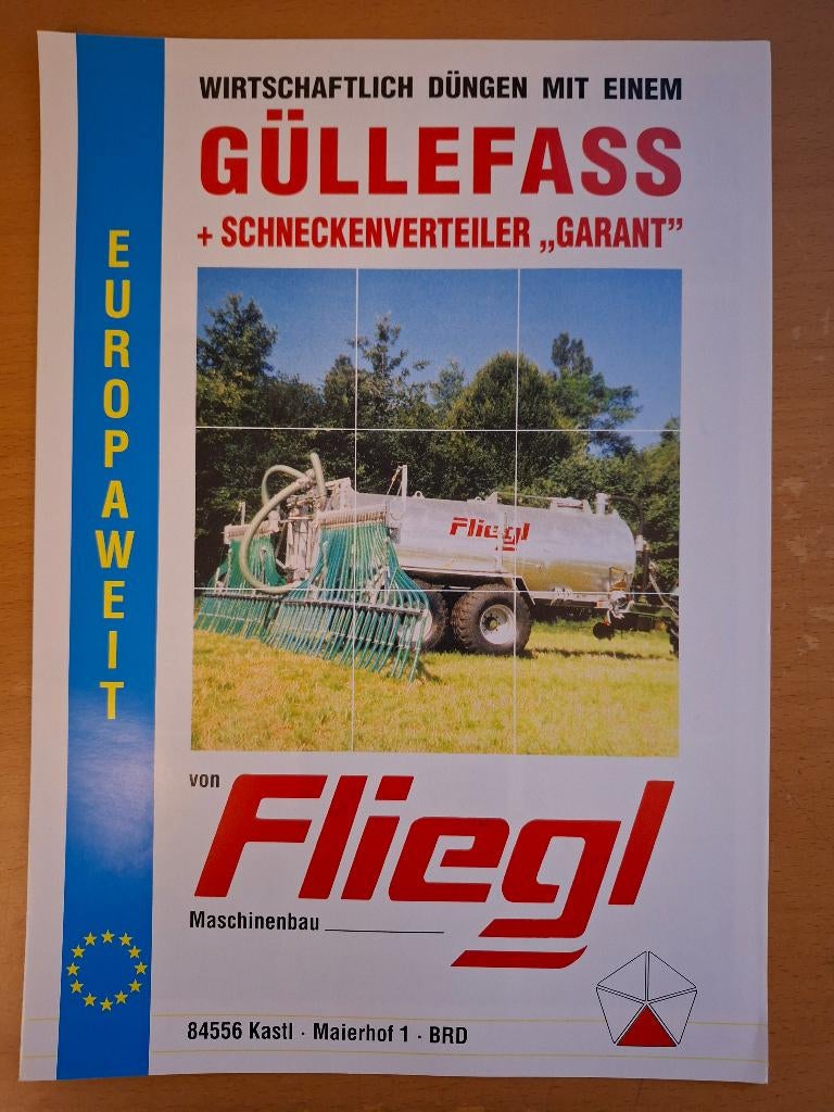 Folder Fliegl mesttank met met verdeler Garant, Verzenden, Gelezen, Tractor en Landbouw