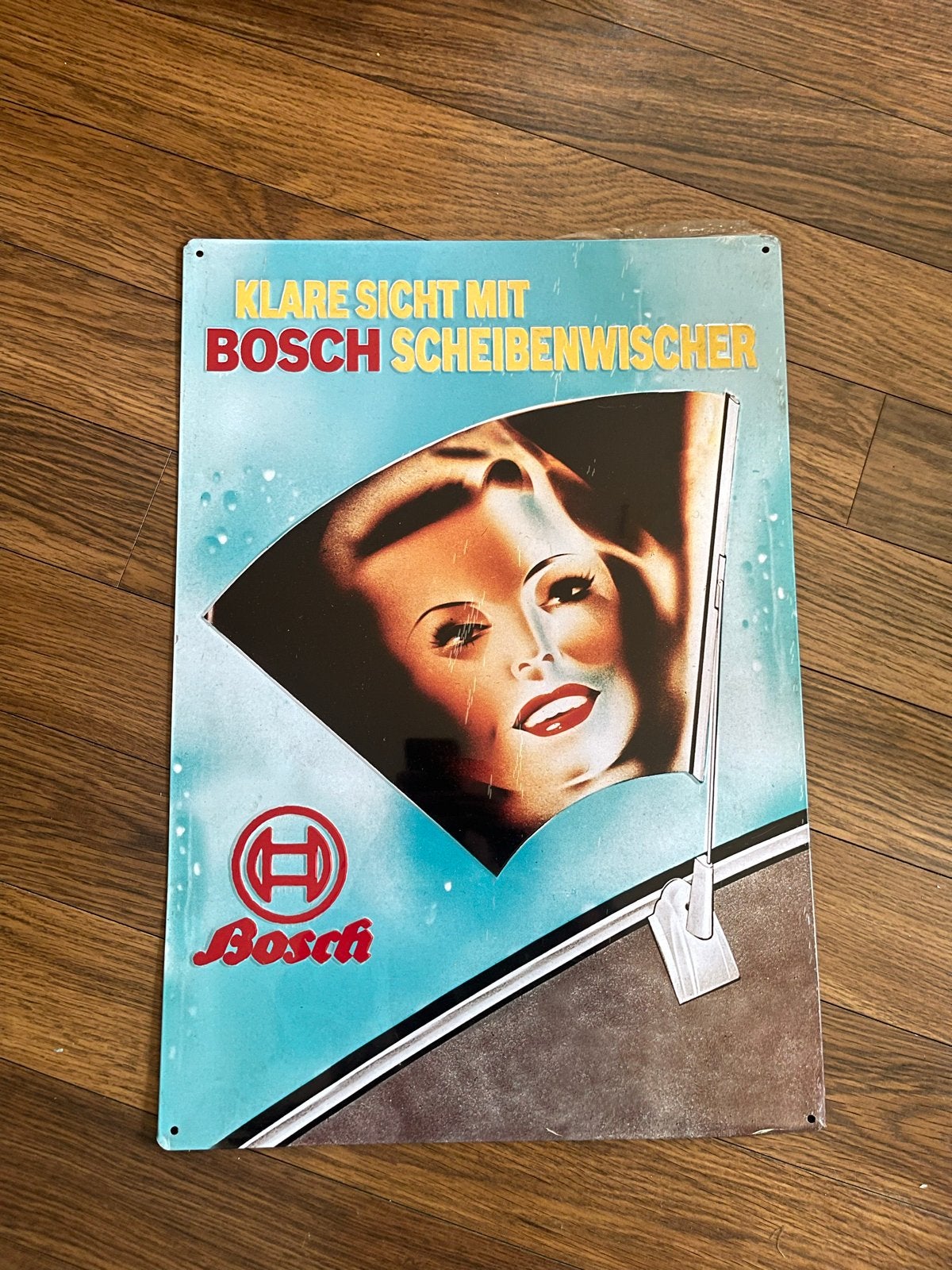 Groot blikken bord Bosch Scheibenwischer - Vintage Reclame, Ophalen, Gebruikt, Reclamebord
