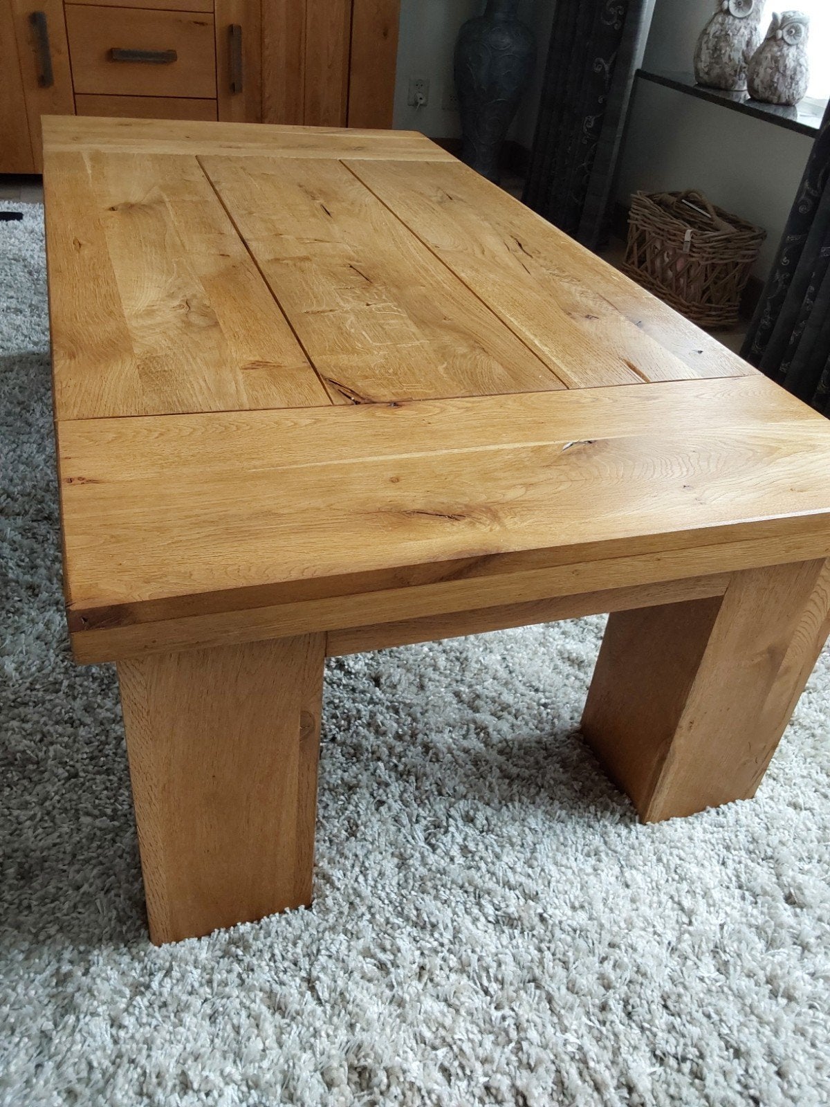 Salontafel van geborsteld eiken voor binnen en buiten, Tuin en Terras, Ophalen of Verzenden, Zo goed als nieuw, Rechthoekig, Hout