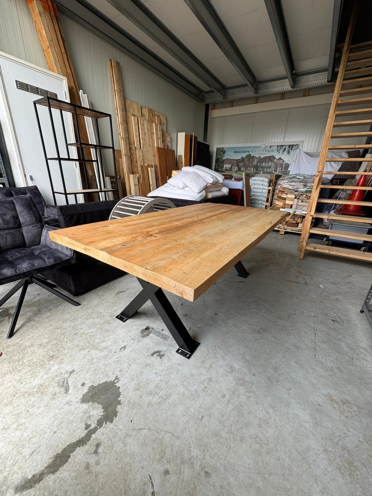 Landelijke industriele eettafel, Ophalen, 50 tot 100 cm, Zo goed als nieuw, 150 tot 200 cm
