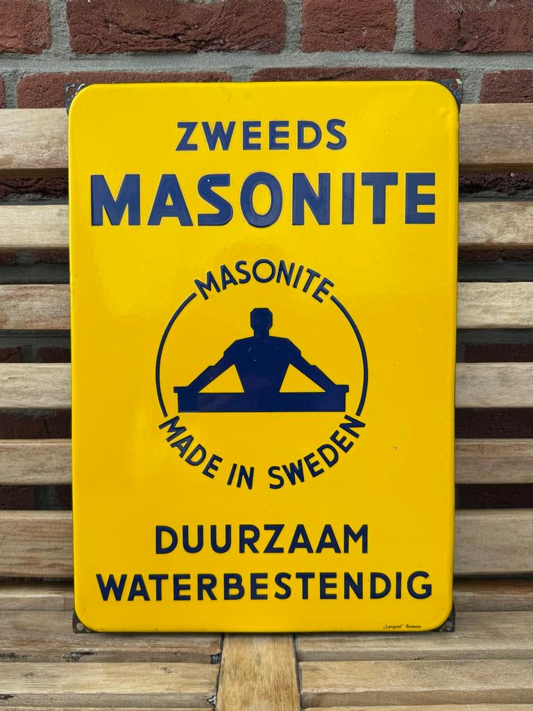 Emaille Reclamebord Zweeds Masonite, Ophalen of Verzenden, Reclamebord
