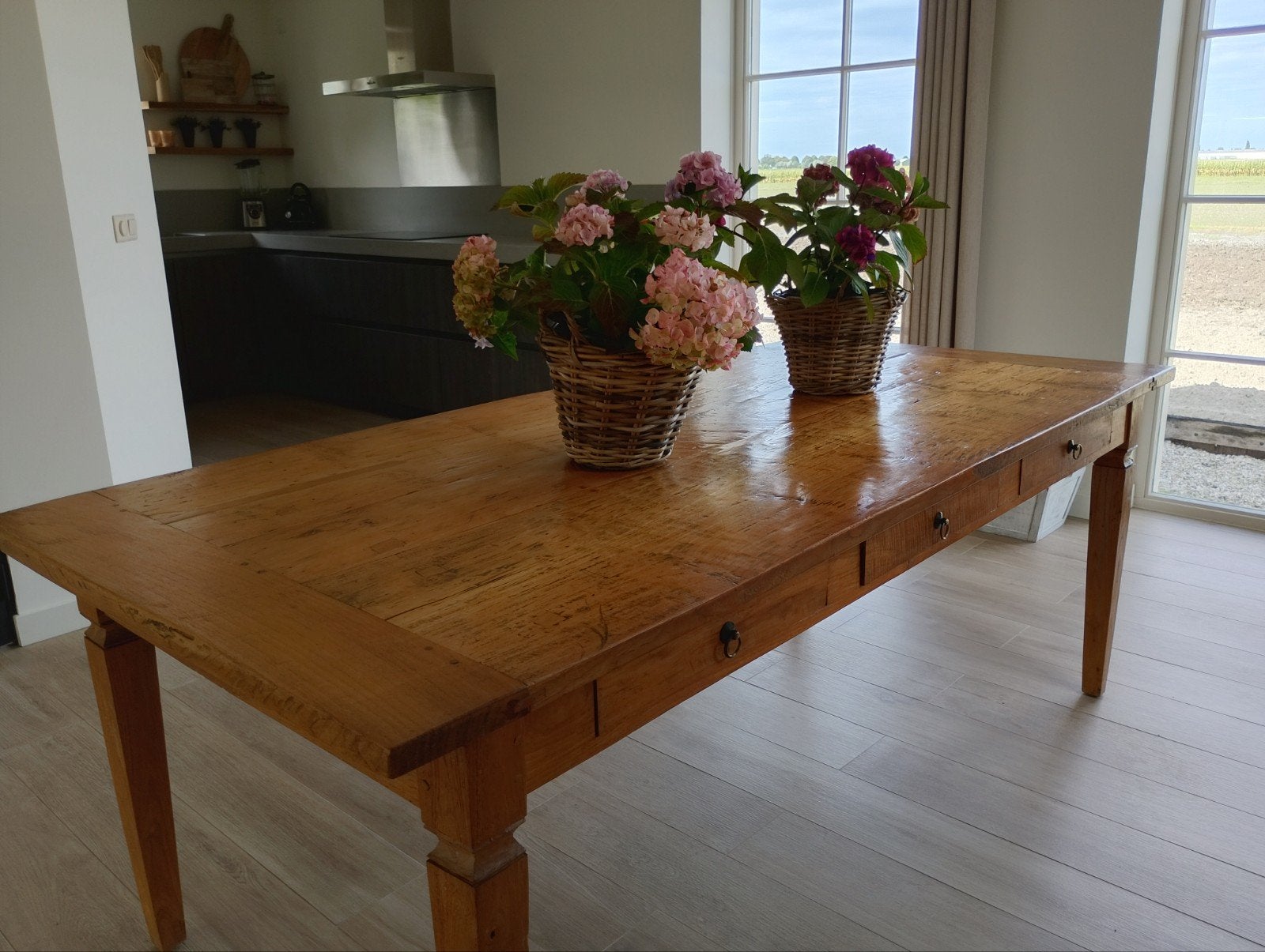 Prachtige houten tafel met 3 lades - 2.20m x 1m, Antiek en Kunst, Antiek | Meubels | Tafels, Ophalen
