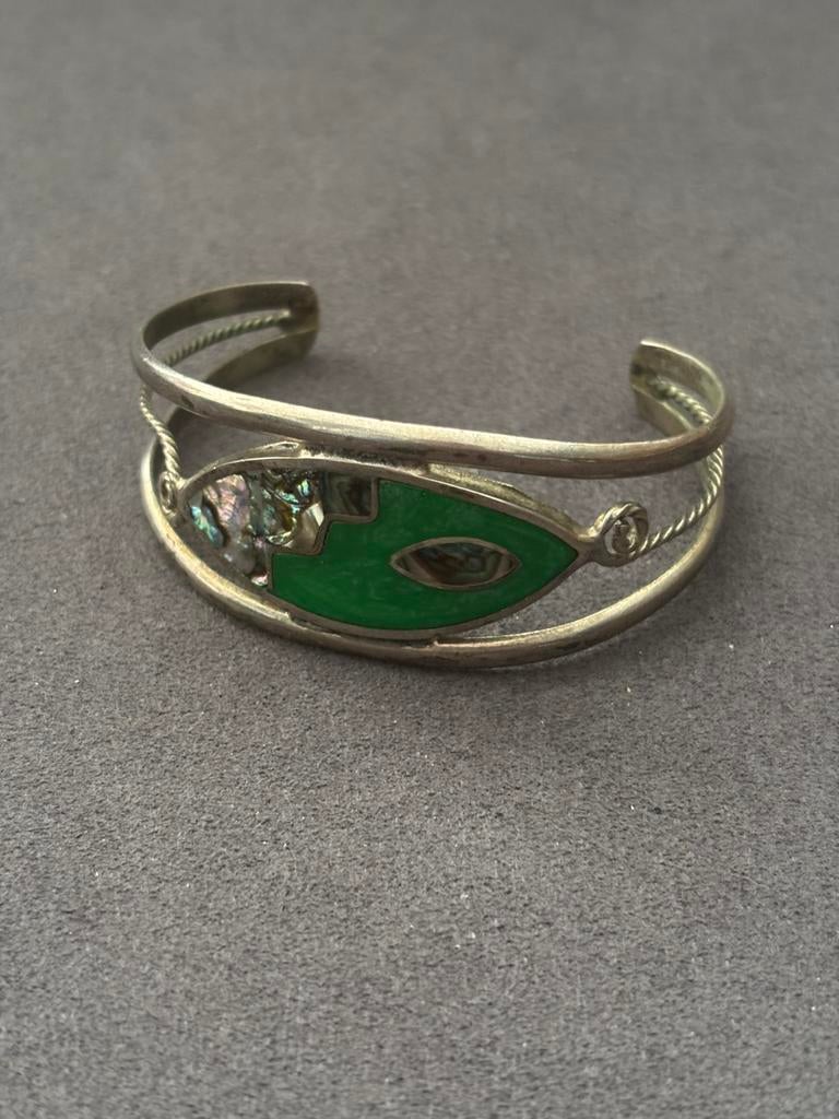 Armband met groene steen - zilver, Ophalen of Verzenden, Zo goed als nieuw, Zilver