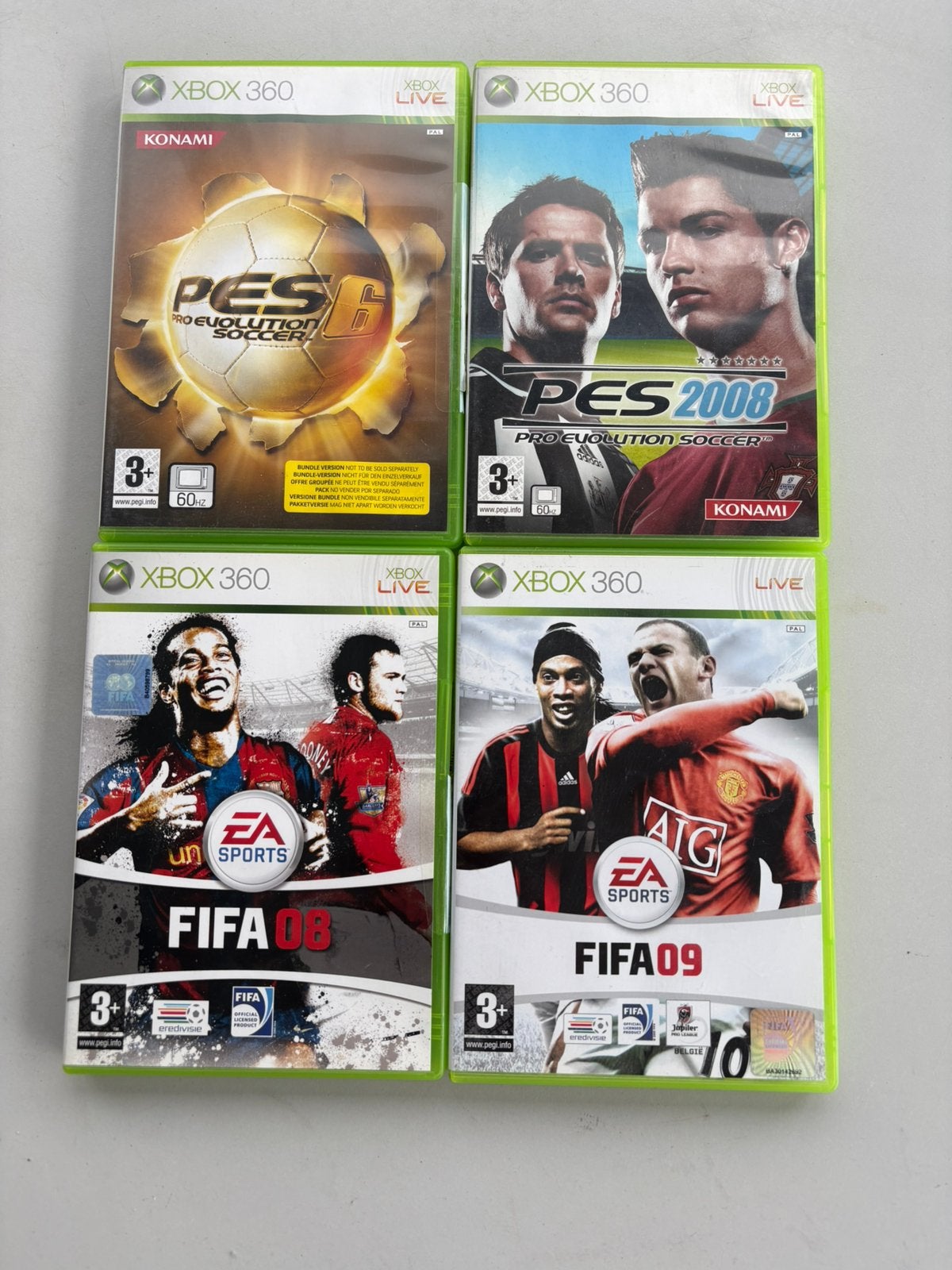 4x Xbox 360 Voetbalgames FIFA 08 09 PES 6 PES 2008 Compleet, Gebruikt, Verzenden, Sport, 3 spelers of meer