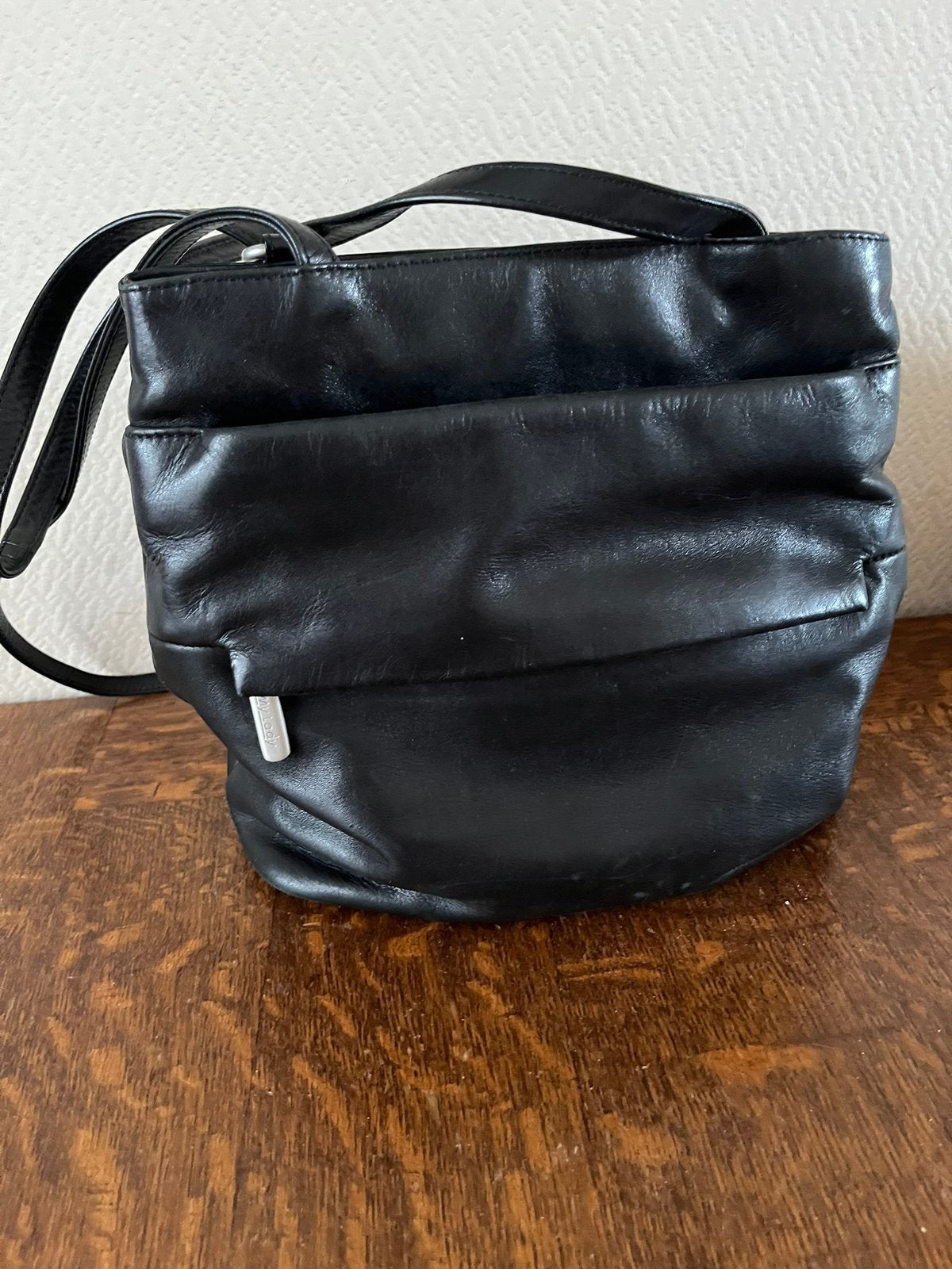 Tas van leer, Sieraden, Tassen en Uiterlijk, Tassen | Damestassen, Ophalen, Zo goed als nieuw, Zwart, Handtas