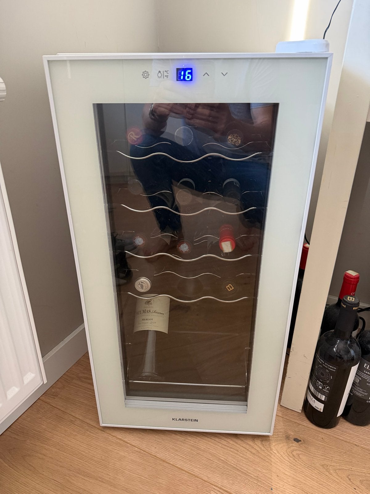 Klarstein Shiraz Wijnkoelkast - 15 flessen, Witgoed en Apparatuur, Zonder vriesvak, Zo goed als nieuw, Ophalen, 85 tot 120 cm