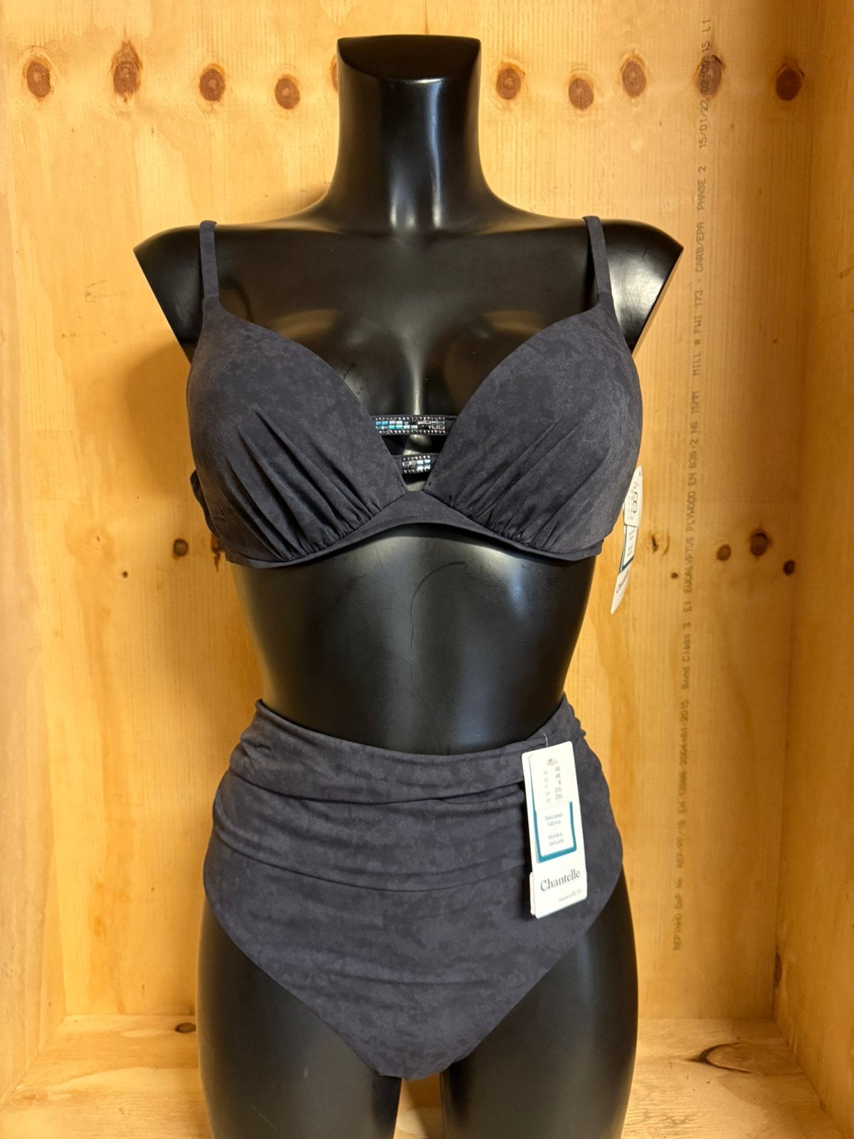 Chantelle bikini maat 85b taille slip 46 suede look, Verzenden, Zo goed als nieuw, Grijs, Bikini