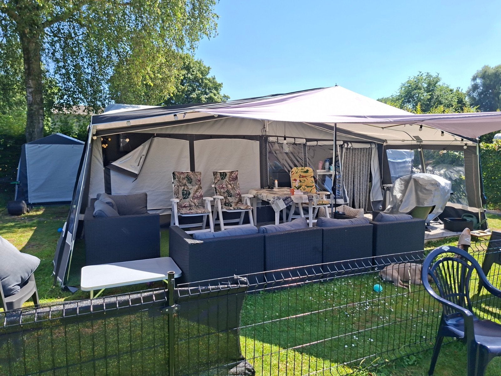 Dorema Ibiza XL 270 De Luxe voortent maat 18 met luifel, Ophalen, Zo goed als nieuw, Dorema