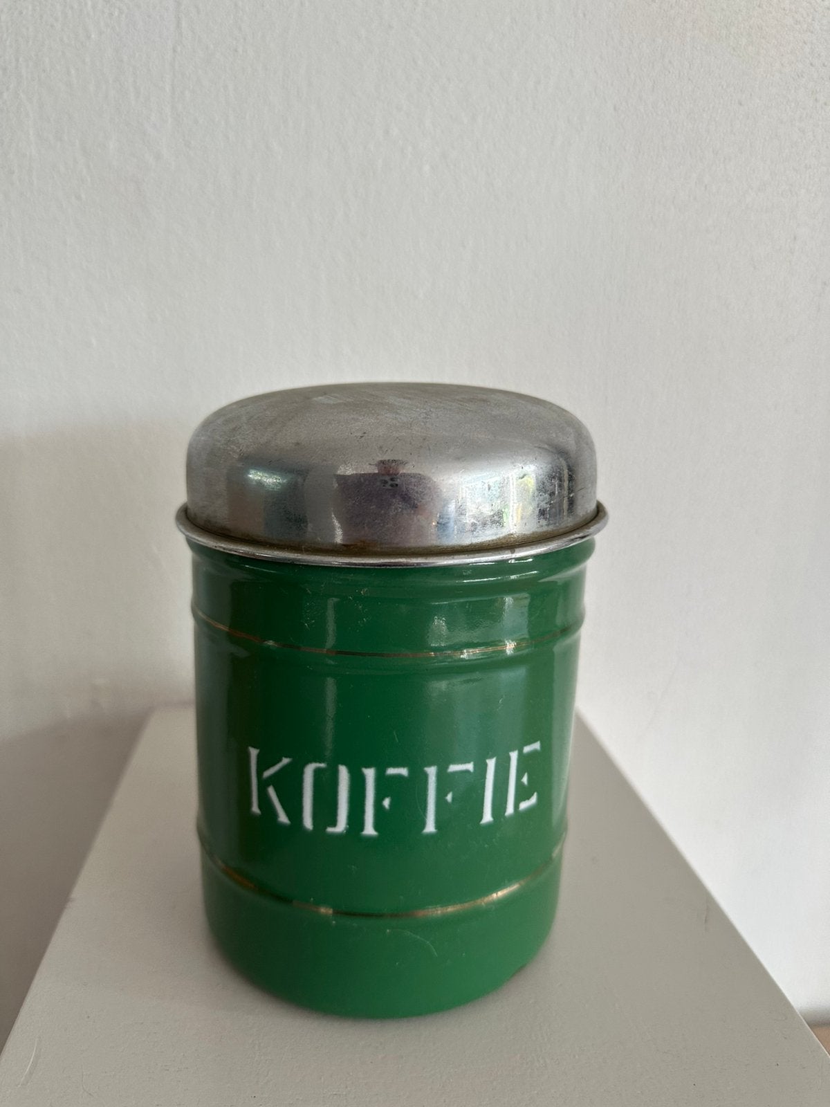 Groen met goud koffie bus, Ophalen of Verzenden