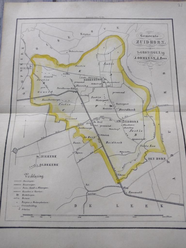 21 Zuidhorn Exverd Niezijl Oldekerk Den Horn Litho 1862, Antiek en Kunst, Ophalen of Verzenden
