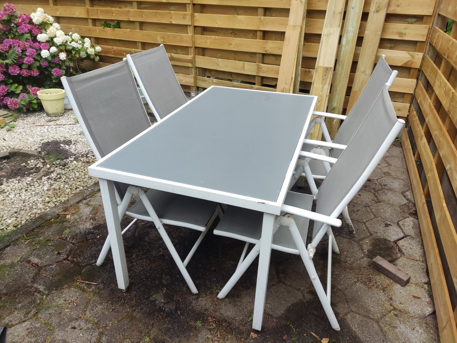 Tuintafel met 4 stoelen, Ophalen, 4 zitplaatsen, Gebruikt, Aluminium