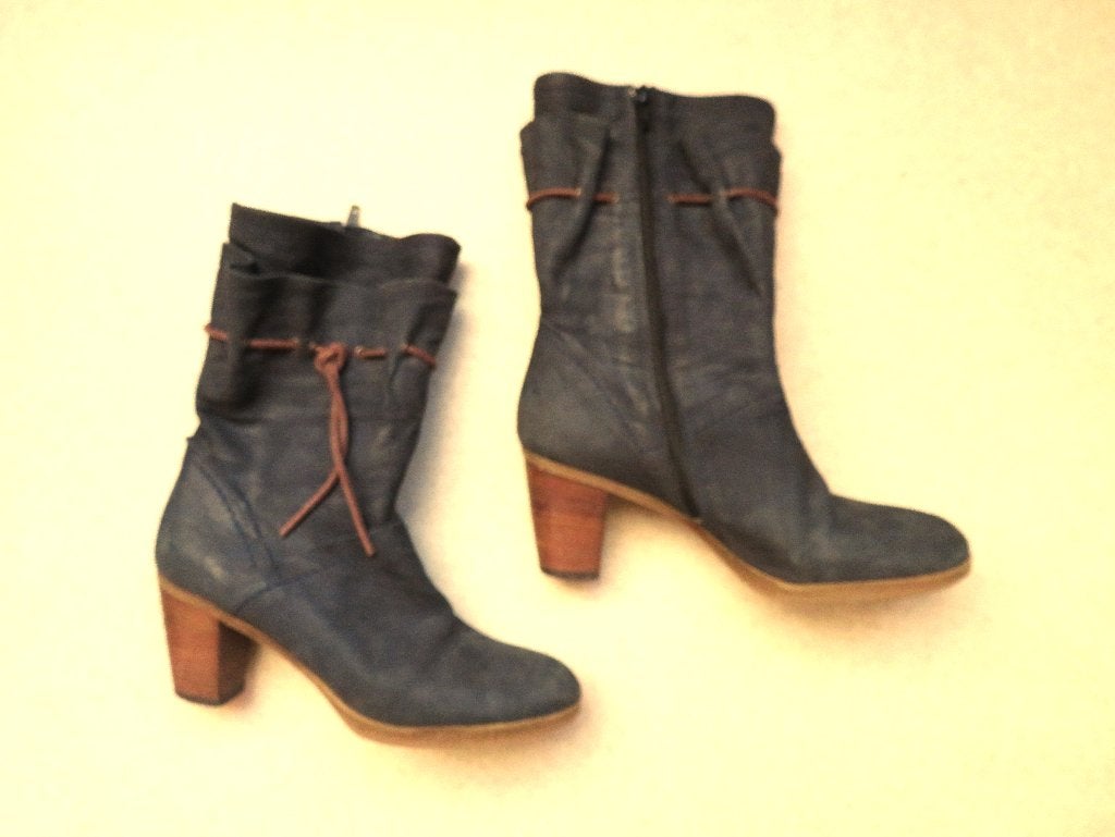 VIA VAI schoenen laarzen met blokhak blauw leer 38, Via Vai, Blauw, Lage of Enkellaarzen, Ophalen of Verzenden