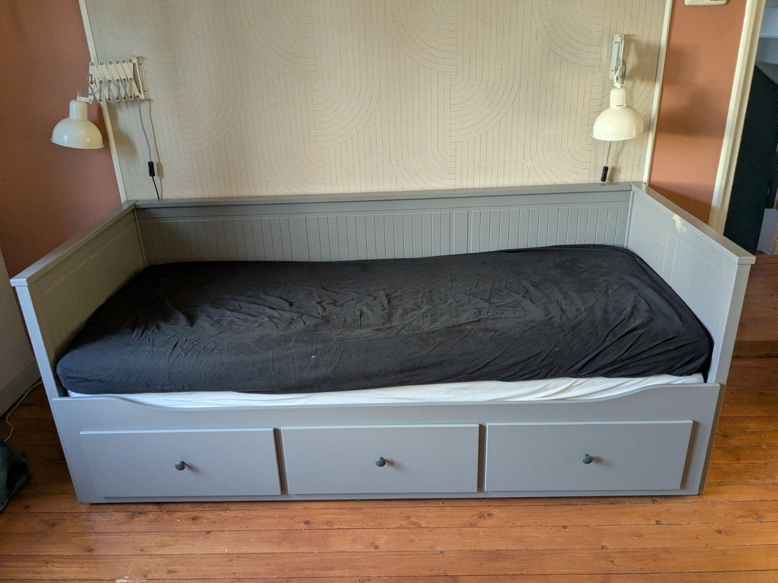 IKEA Hemnes bedbank met 3 lades - Grijs, Ophalen, Gebruikt, Eenpersoons, 80 cm